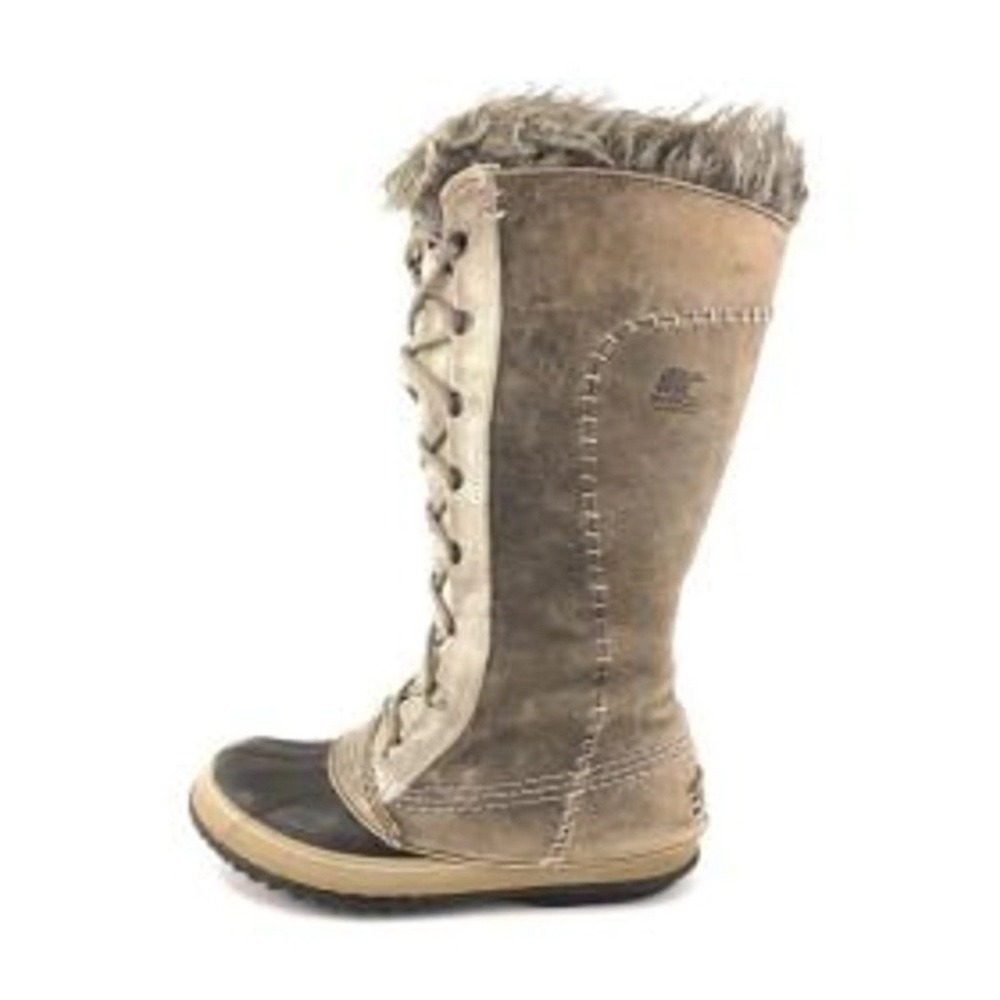Sorel Cate the‎ Great Waterproof Leather Snow Boots Brown Faux Fur Trim Tall 6